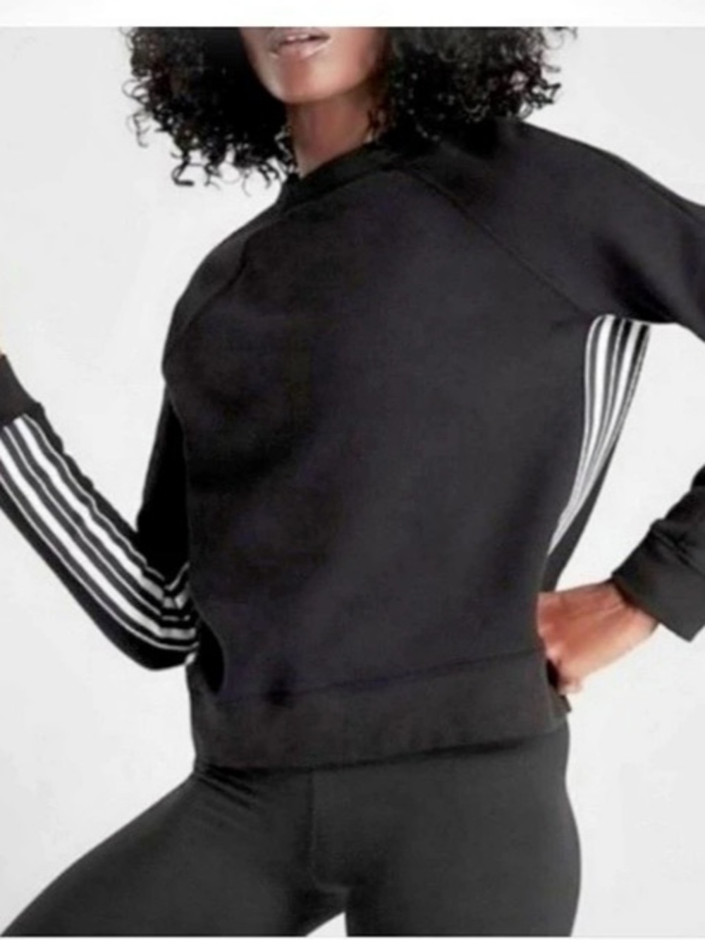 Athleta 24/7 Sweatshirt Striped Crewneck Black & White LargeT